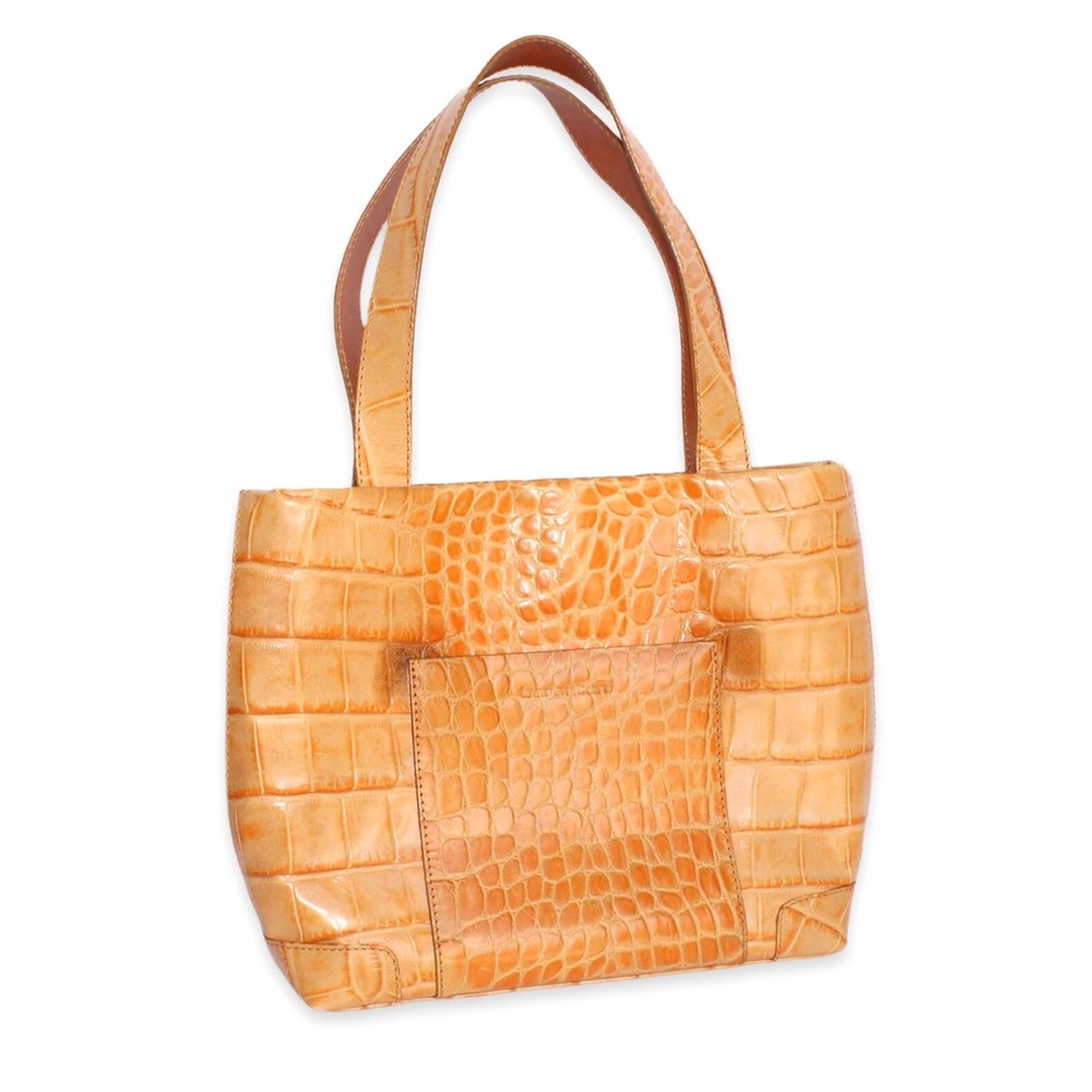Barantani Orange Croc Embossed Leather Shoulder Bag Crocodile Made in Italy